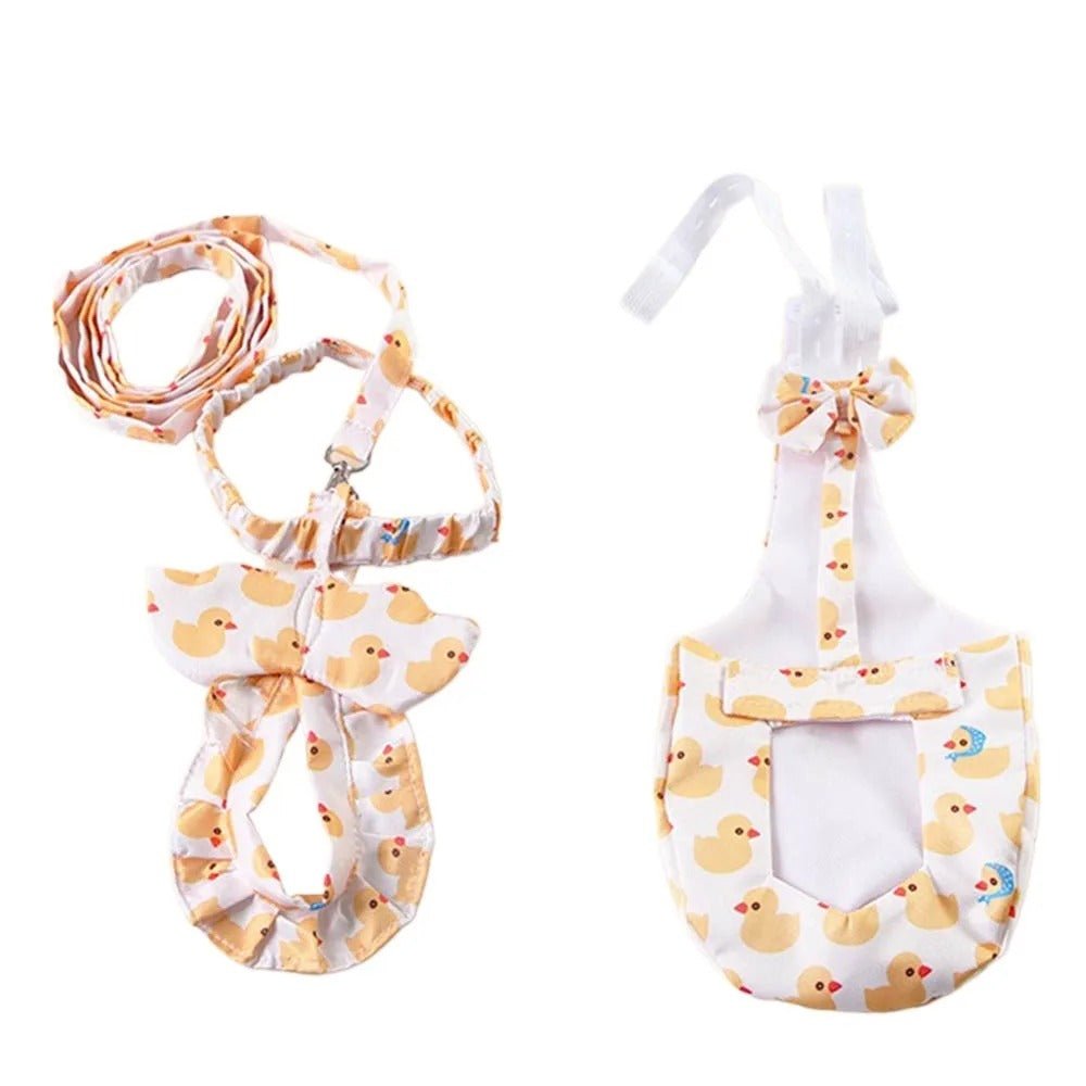 Duck leash and diaper set with duck pattern on a white background for banana ducks