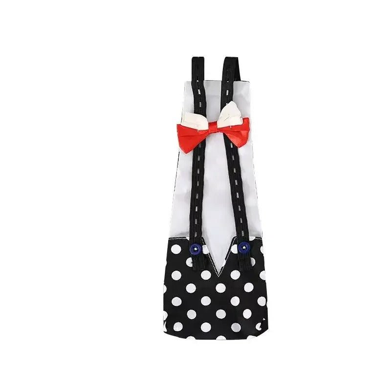 Duck Diaper with black polka dot pattern, suspenders, and a red bow tie on a white background for Banana Ducks