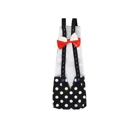 Duck Diaper with black polka dot pattern, suspenders, and a red bow tie on a white background for Banana Ducks